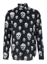 ALEXANDER MCQUEEN Alexander Mcqueen Men Black Pointed Collar Shirt With All-Over Skull Print For Men
