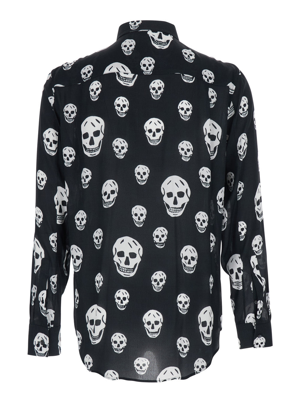 ALEXANDER MCQUEEN Alexander Mcqueen Men Black Pointed Collar Shirt With All-Over Skull Print For Men