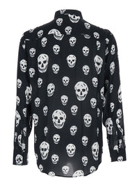 ALEXANDER MCQUEEN Alexander Mcqueen Men Black Pointed Collar Shirt With All-Over Skull Print For Men
