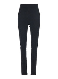 Gucci Women Black Leggings With Ribbed Waist And All-Over Gg Embroidery In Viscose Blend Women