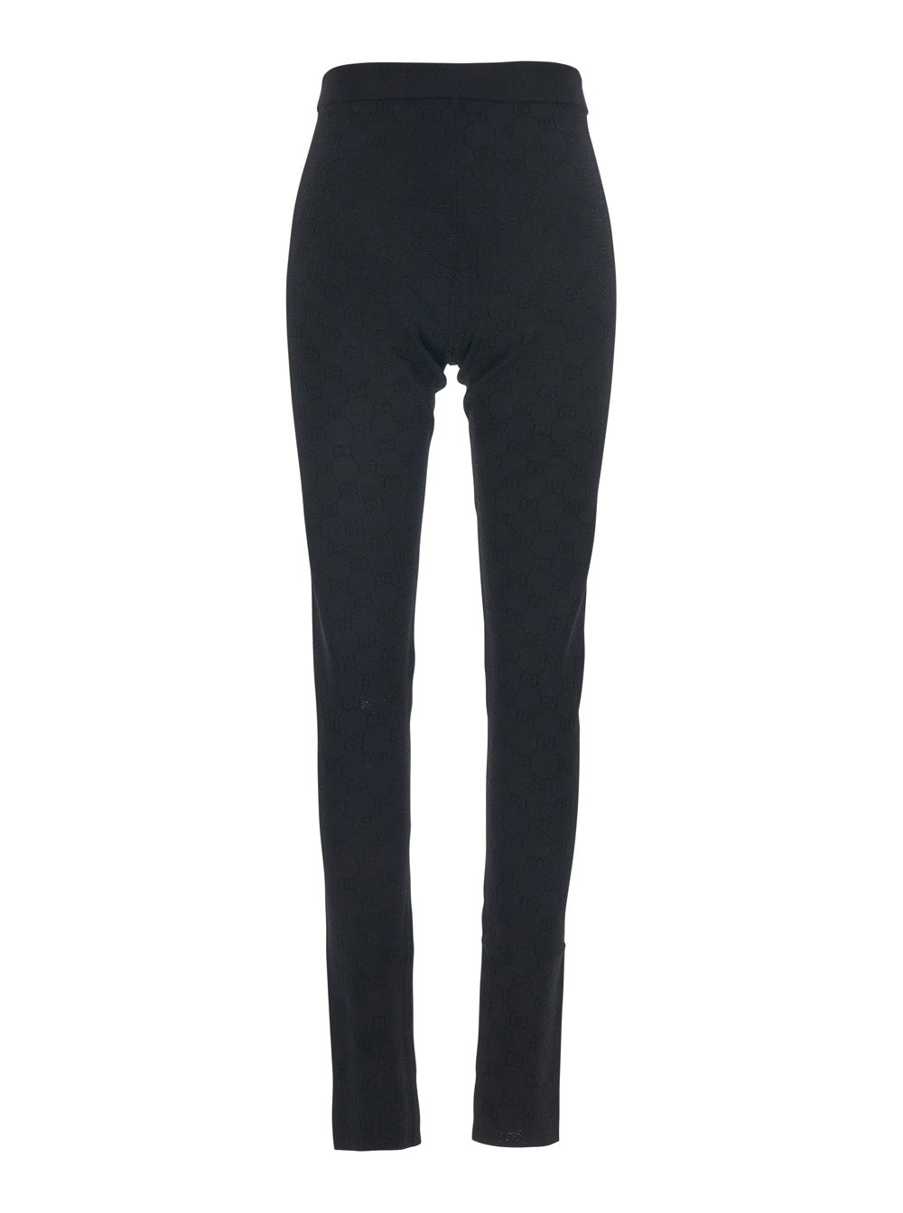 Gucci Women Black Leggings With Ribbed Waist And All-Over Gg Embroidery In Viscose Blend Women