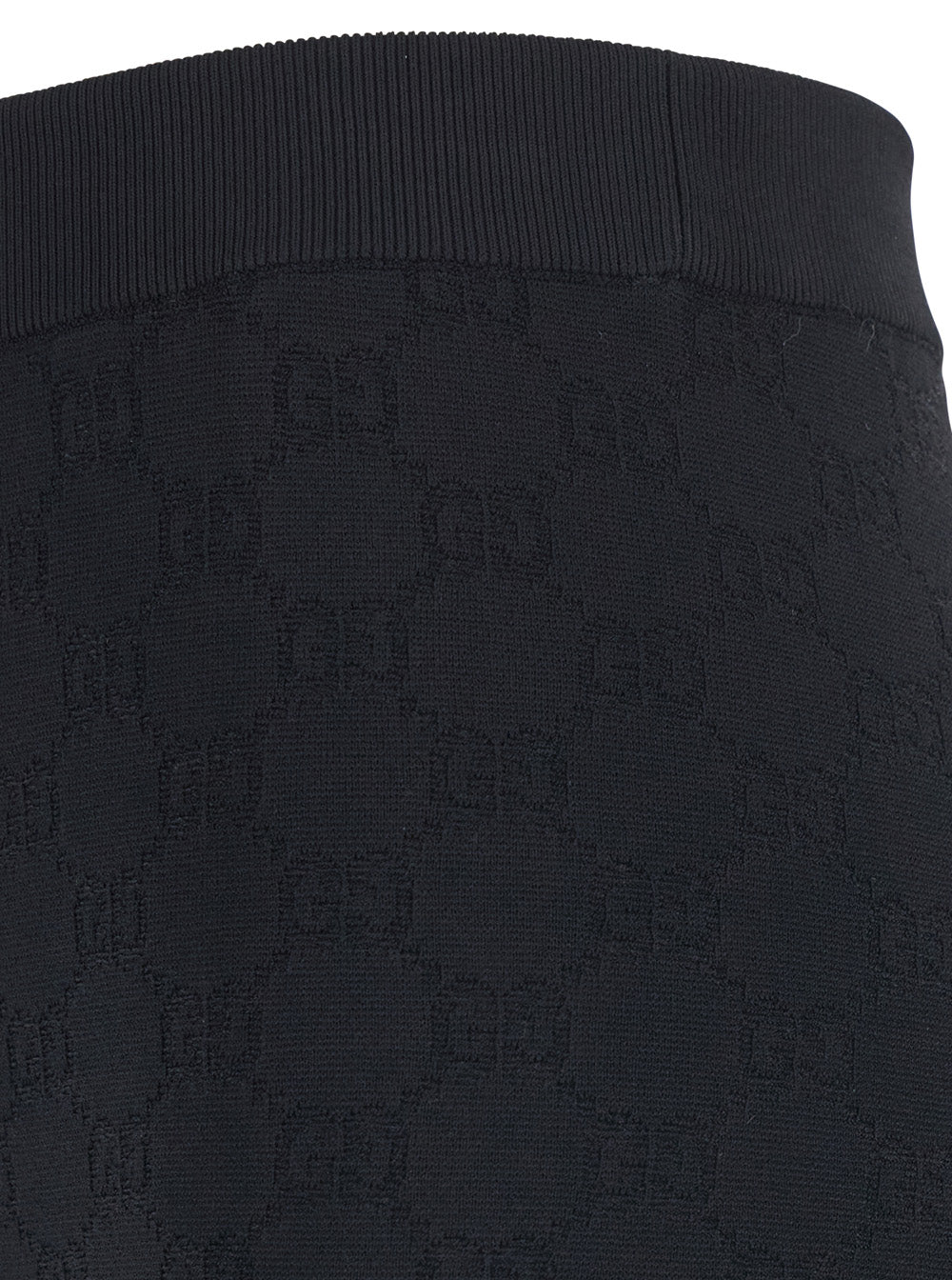 Gucci Women Black Leggings With Ribbed Waist And All-Over Gg Embroidery In Viscose Blend Women