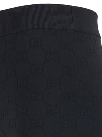 Gucci Women Black Leggings With Ribbed Waist And All-Over Gg Embroidery In Viscose Blend Women