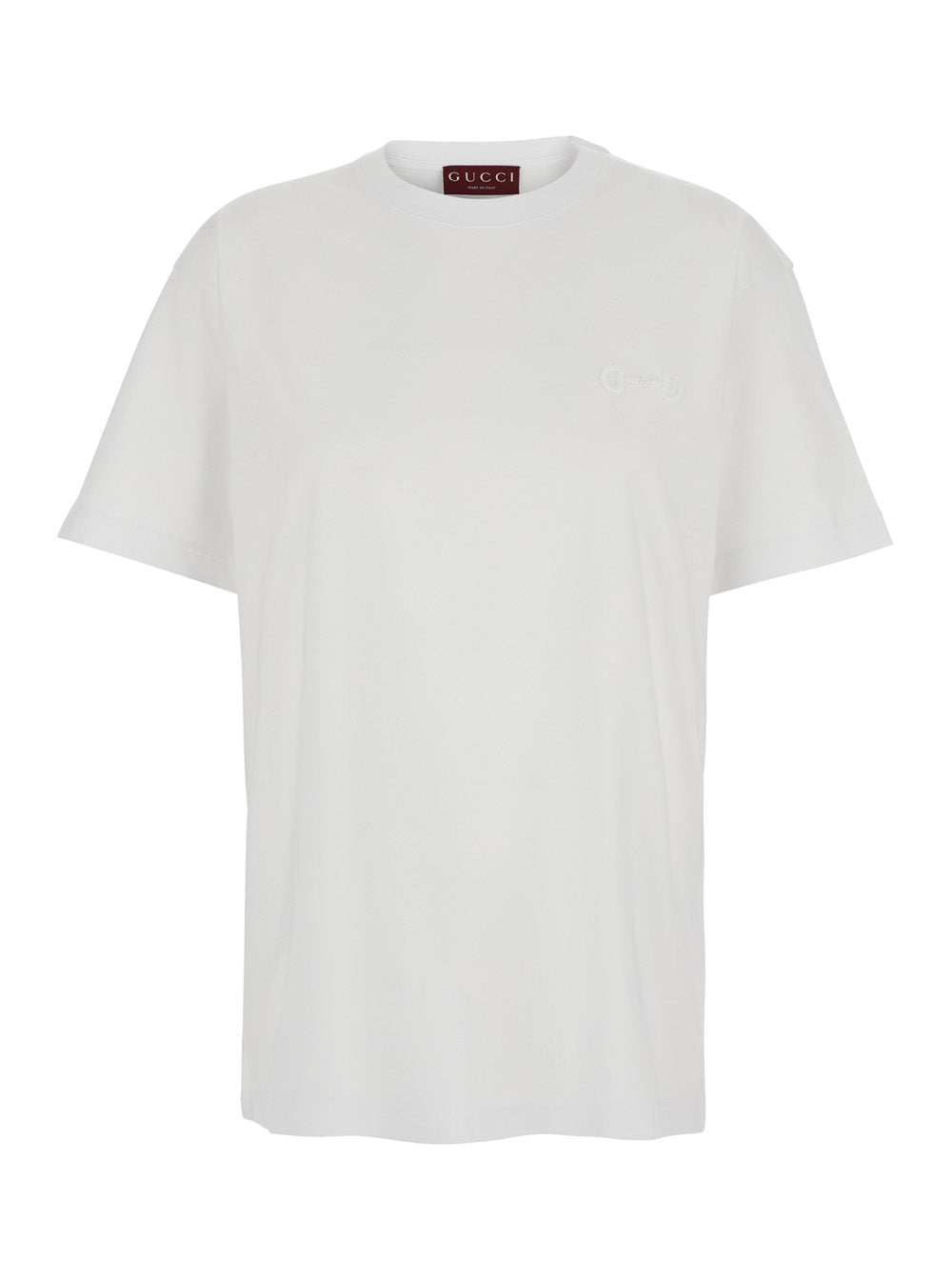 GUCCI Gucci Women White Crew Neck T-Shirt With Tone-On-Tone Horsebit Embroidery On The Front In  Cotton Women