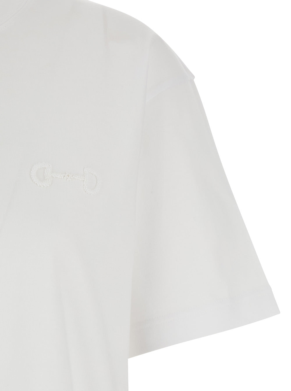 GUCCI Gucci Women White Crew Neck T-Shirt With Tone-On-Tone Horsebit Embroidery On The Front In  Cotton Women