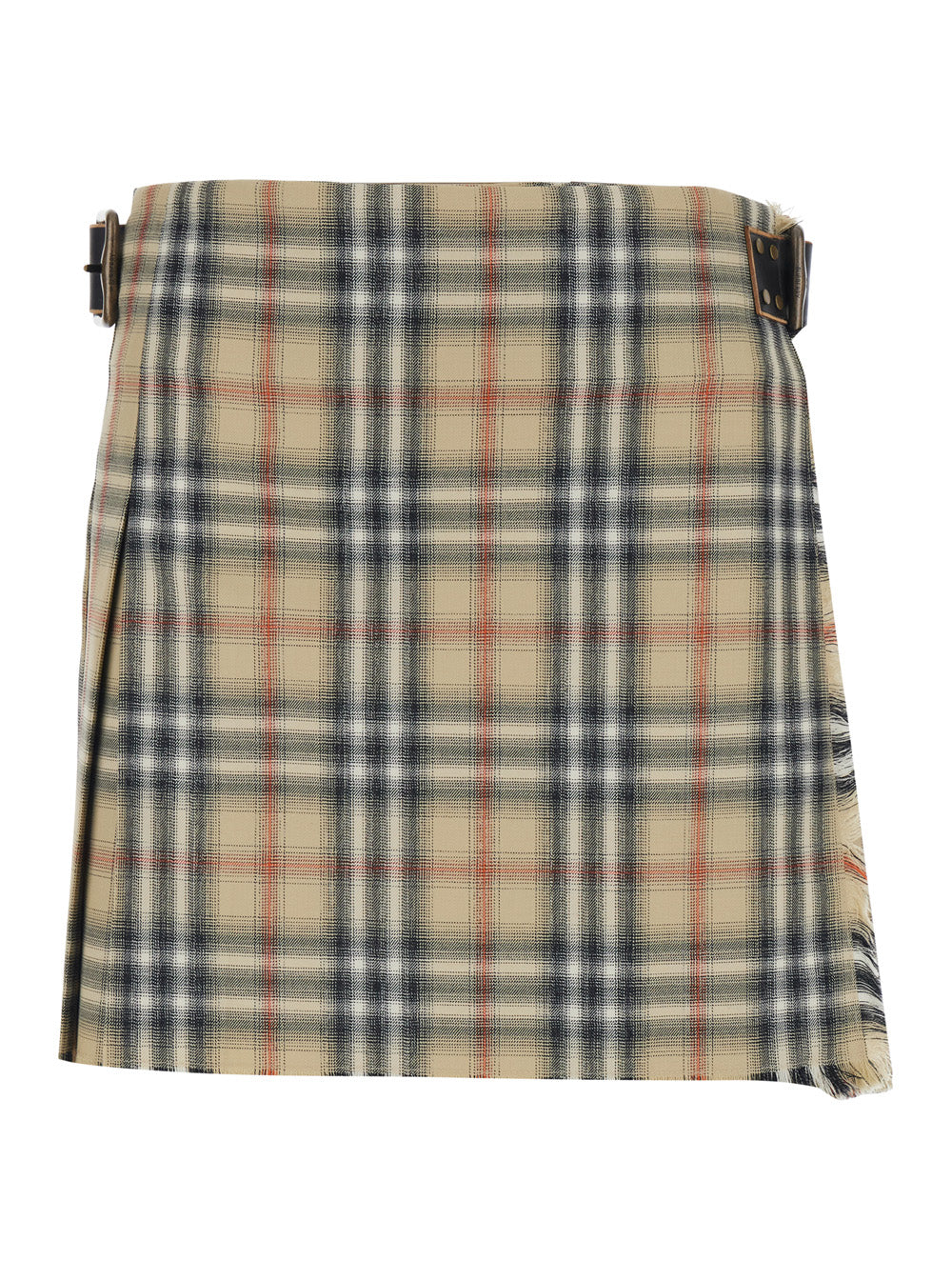 Burberry Women Beige Skirt With Adjustable Belt And All-Over Check Motif In Wool For Women