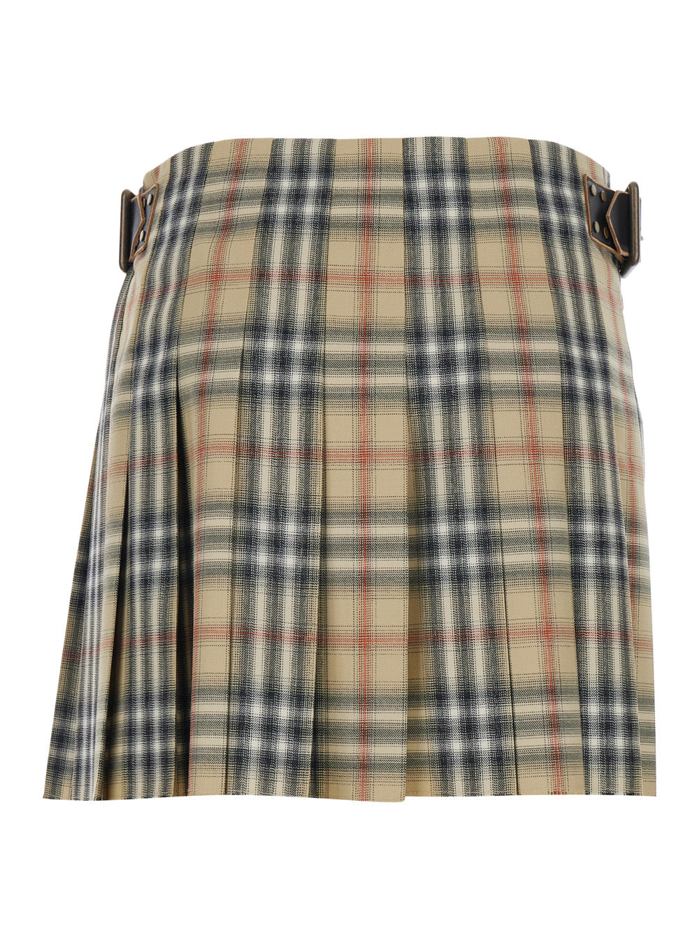 Burberry Women Beige Skirt With Adjustable Belt And All-Over Check Motif In Wool For Women
