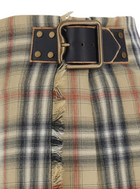 Burberry Women Beige Skirt With Adjustable Belt And All-Over Check Motif In Wool For Women
