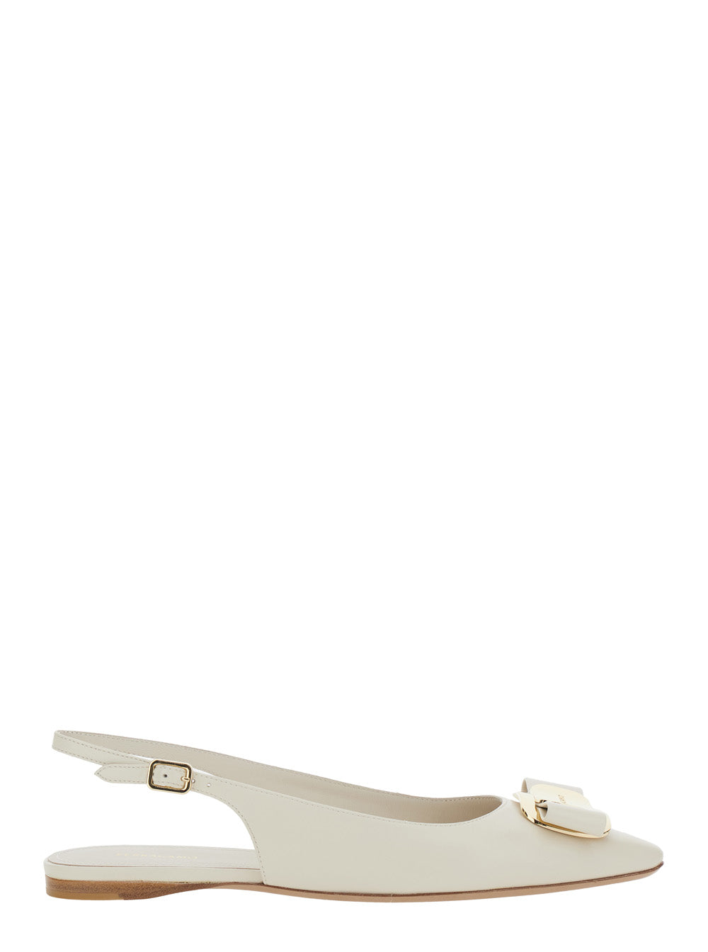 FERRAGAMO Ferragamo Women White 'Zelmi' Slingback Ballet Shoes With Logo Plate On The Front In Leather For Women