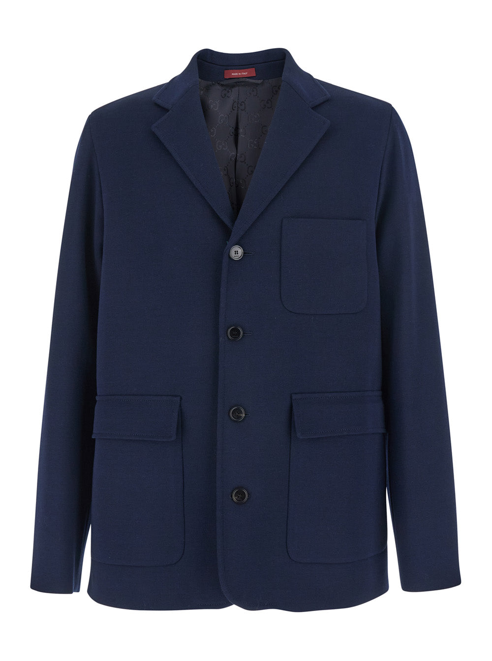 Gucci Men Blue Jacket With Notched Revers And Applied Pockets In Cotton For Men