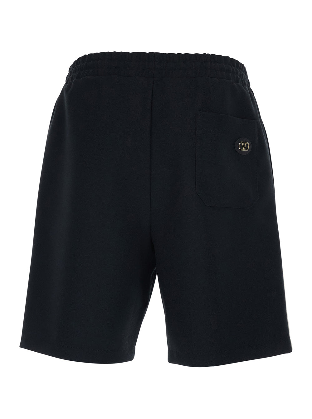 Valentino Men Black Bermuda Shorts With Elastic Waist And Vlogo Plaque On The Back For Men