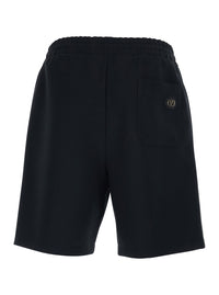 Valentino Men Black Bermuda Shorts With Elastic Waist And Vlogo Plaque On The Back For Men