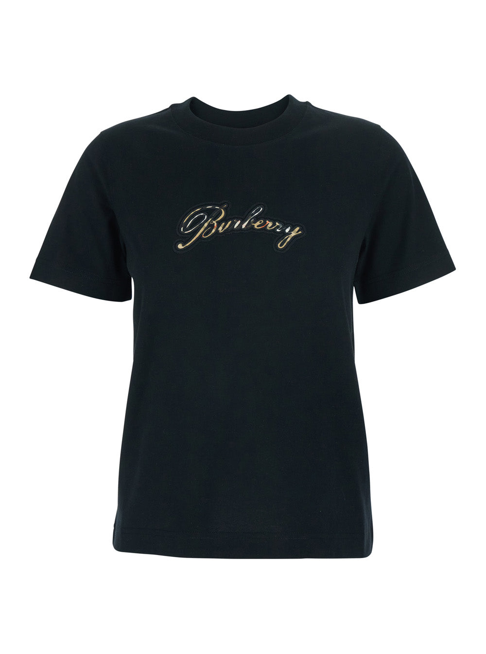 Burberry Women Black Crewneck T-Shirt With Logo Lettering On The Front In Cotton Woman