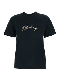 Burberry Women Black Crewneck T-Shirt With Logo Lettering On The Front In Cotton Woman