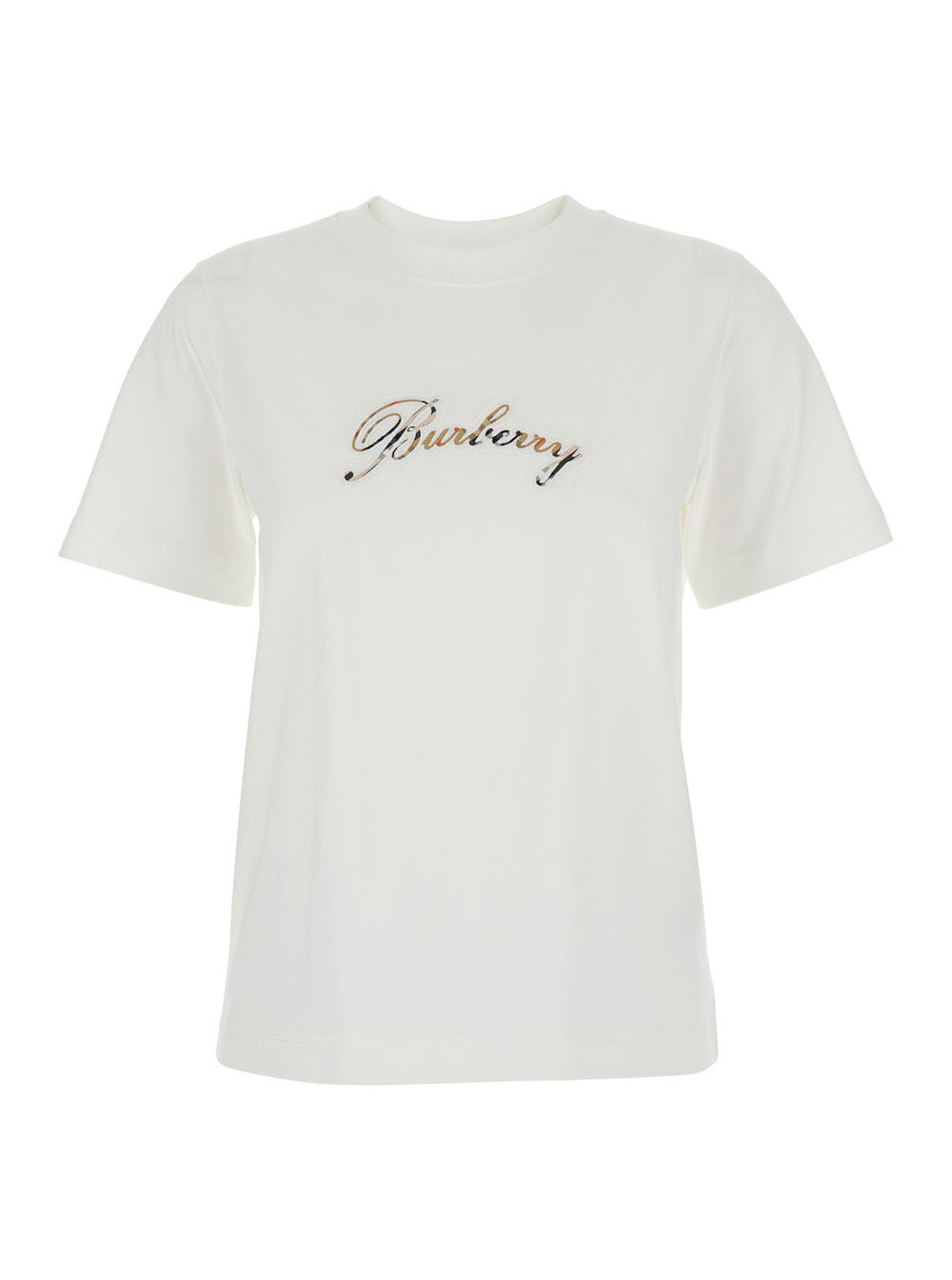 Burberry Women White Crew Neck T-Shirt With Logo Lettering On The Front In Cotton For Women