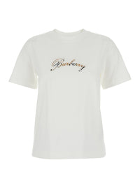Burberry Women White Crew Neck T-Shirt With Logo Lettering On The Front In Cotton For Women