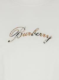 Burberry Women White Crew Neck T-Shirt With Logo Lettering On The Front In Cotton For Women