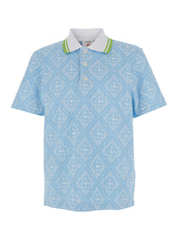 Casablanca Men Light Blue Polo Shirt With Classic Bicolor Collar And All-Over Embroidery In Cotton Blend Man