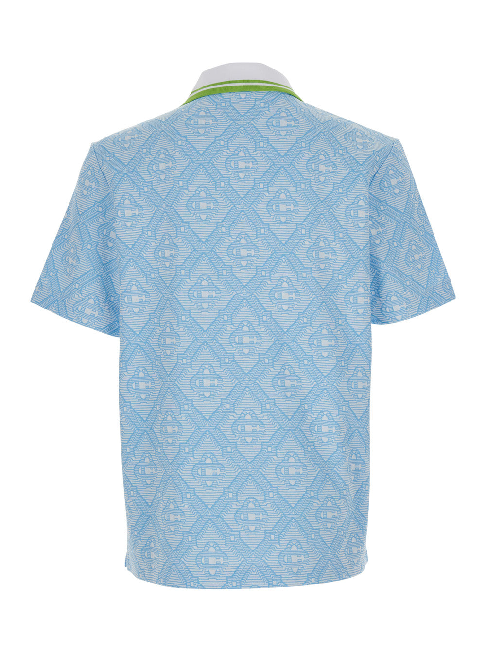 Casablanca Men Light Blue Polo Shirt With Classic Bicolor Collar And All-Over Embroidery In Cotton Blend Man