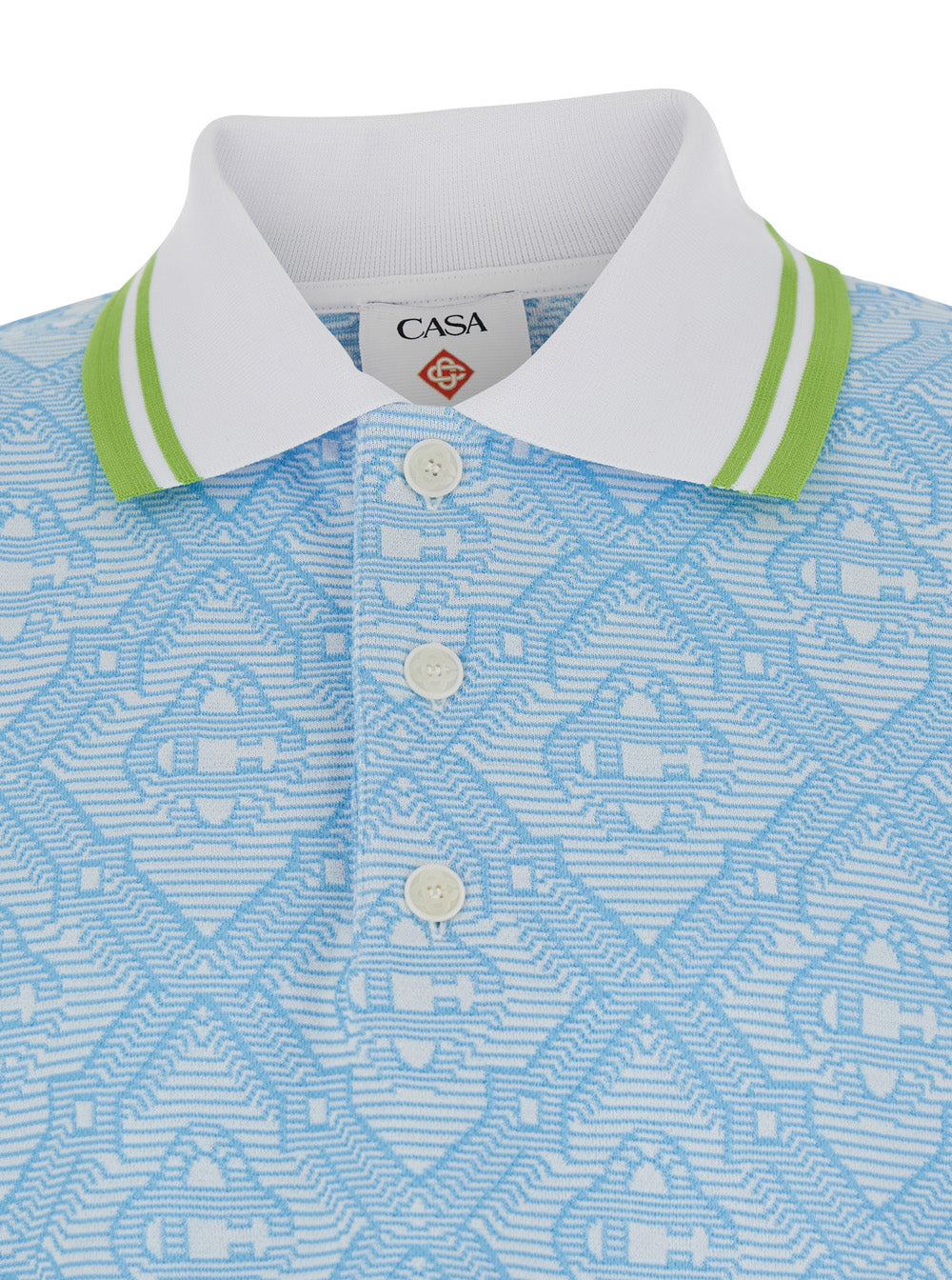 Casablanca Men Light Blue Polo Shirt With Classic Bicolor Collar And All-Over Embroidery In Cotton Blend Man