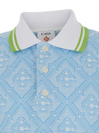 Casablanca Men Light Blue Polo Shirt With Classic Bicolor Collar And All-Over Embroidery In Cotton Blend Man