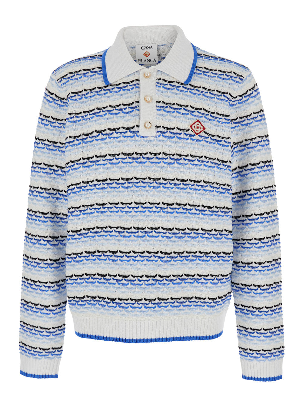 Casablanca Men Blue Polo With Logo Embroidery On The Front And All-Over Stripes In Cotton Man