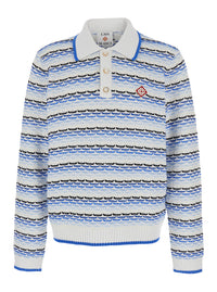 Casablanca Men Blue Polo With Logo Embroidery On The Front And All-Over Stripes In Cotton Man