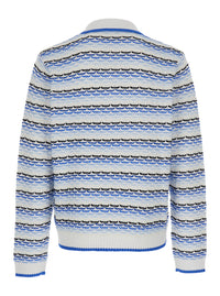 Casablanca Men Blue Polo With Logo Embroidery On The Front And All-Over Stripes In Cotton Man