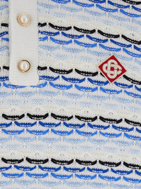 Casablanca Men Blue Polo With Logo Embroidery On The Front And All-Over Stripes In Cotton Man