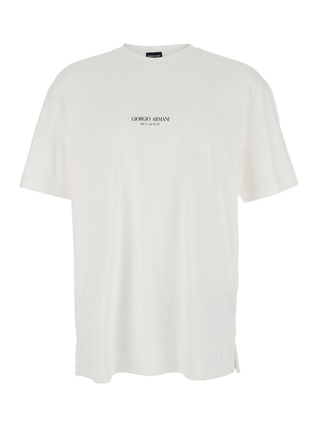 Giorgio Armani Men White Crew Neck T-Shirt With Logo Lettering On