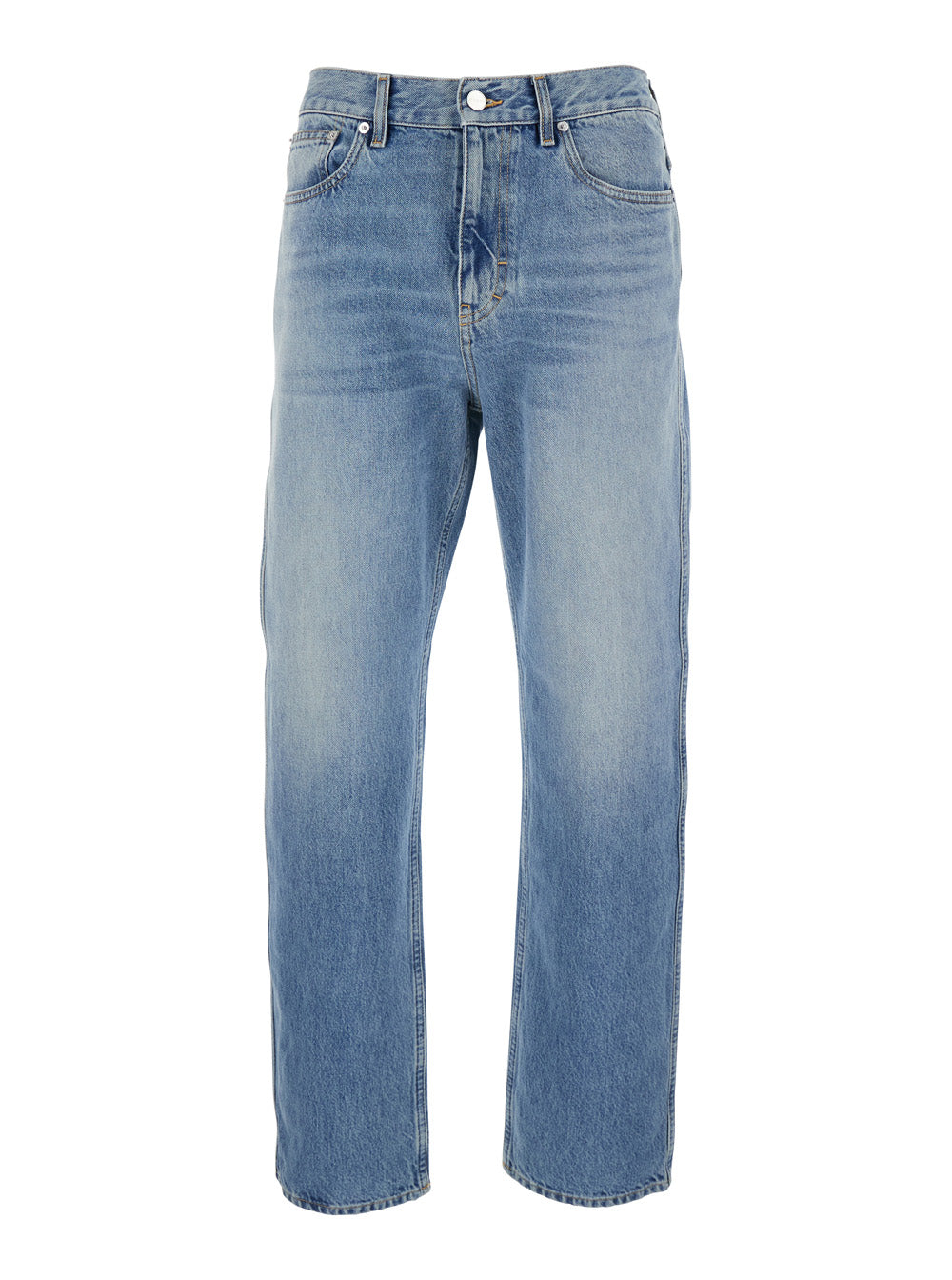 Gucci Men Light Blue Denim Jeans With Logo Patch On The Back And Belt Loops For Men