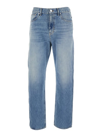 Gucci Men Light Blue Denim Jeans With Logo Patch On The Back And Belt Loops For Men