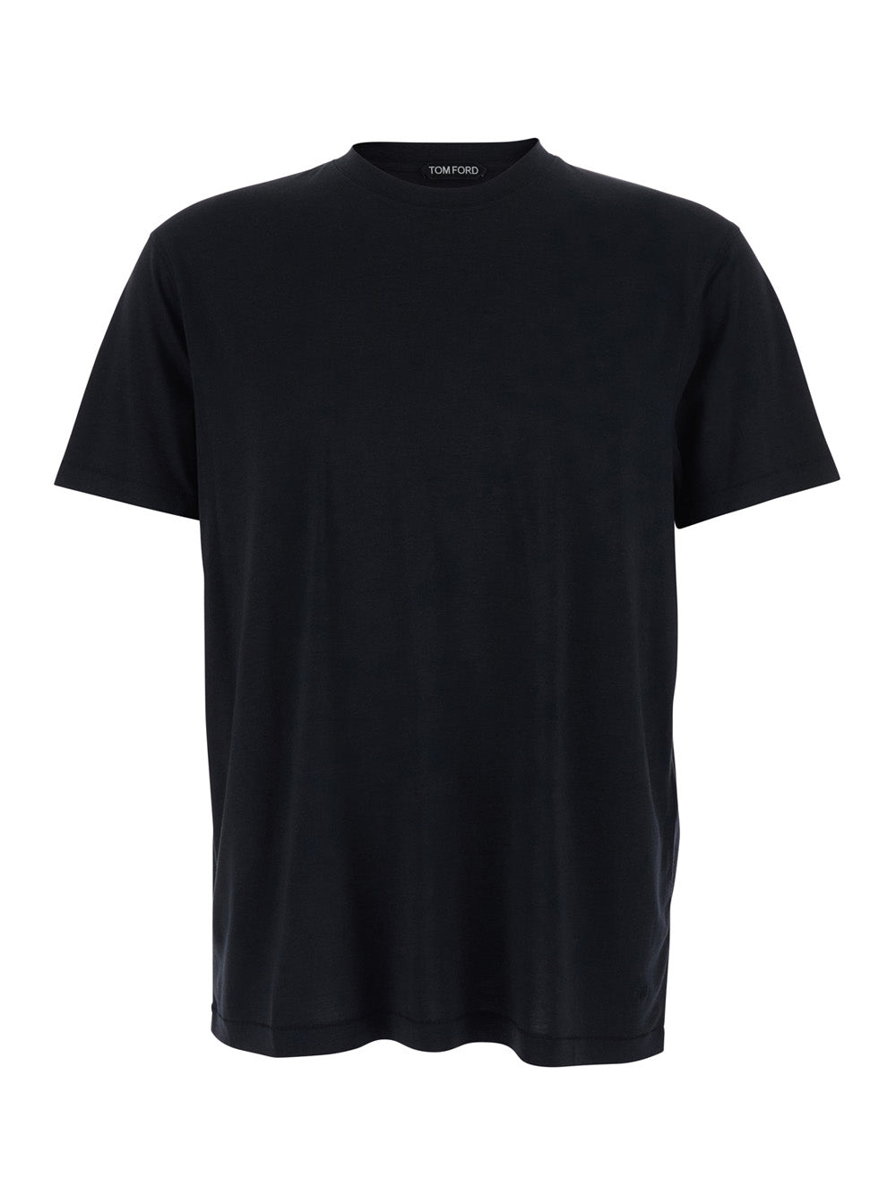 Tom Ford Men Black Crew Neck T-Shirt With Logo Embroidery On The Front In Cotton Blend For Men