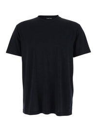Tom Ford Men Black Crew Neck T-Shirt With Logo Embroidery On The Front In Cotton Blend For Men