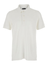 Tom Ford Men White Polo Shirt With Classic Collar And Front Closure In Cotton Blend Men