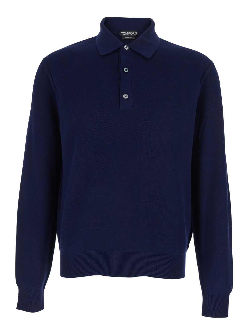 Tom Ford Men Blue Polo Shirt With Classic Collar And Front Button Closure In Silk And Cotton Blend For Men