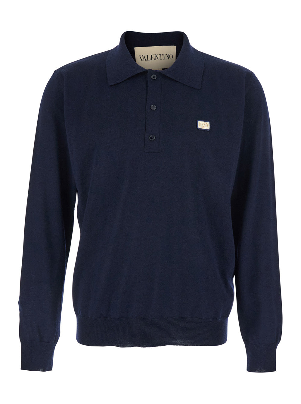 Valentino Men Blue Polo Style Sweater With Vlogo Plaque On The Front In Wool For Men