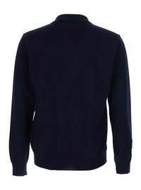 Valentino Men Blue Polo Style Sweater With Vlogo Plaque On The Front In Wool For Men