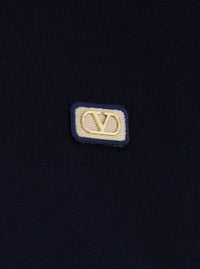 Valentino Men Blue Polo Style Sweater With Vlogo Plaque On The Front In Wool For Men