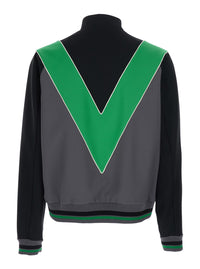 Valentino Men High Neck Sweatshirt With V Inlay On The Front In Tech Fabric Black And Green Men
