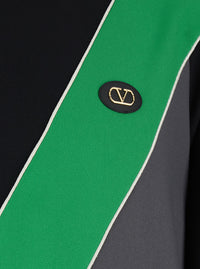 Valentino Men High Neck Sweatshirt With V Inlay On The Front In Tech Fabric Black And Green Men