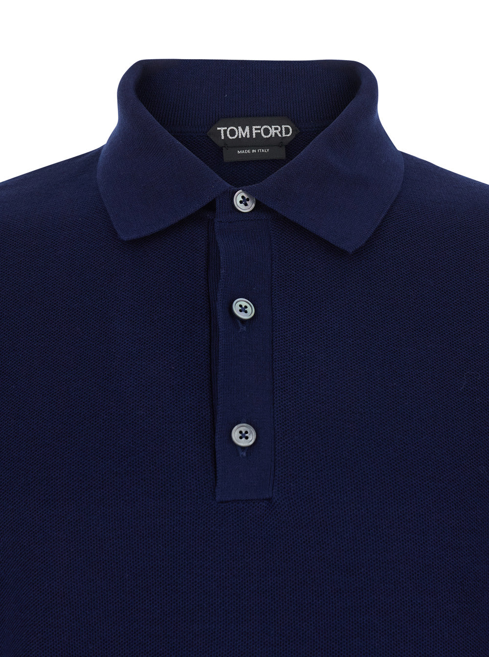 Tom Ford Men Blue Polo Shirt With Classic Collar And Front Button Closure In Silk And Cotton Blend For Men