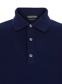 Tom Ford Men Blue Polo Shirt With Classic Collar And Front Button Closure In Silk And Cotton Blend For Men