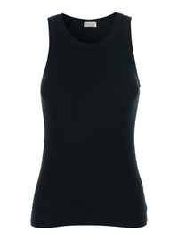 Brunello Cucinelli Women Black Top With Round Neck And Ribbed Design In Cotton Woman