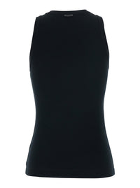 Brunello Cucinelli Women Black Top With Round Neck And Ribbed Design In Cotton Woman