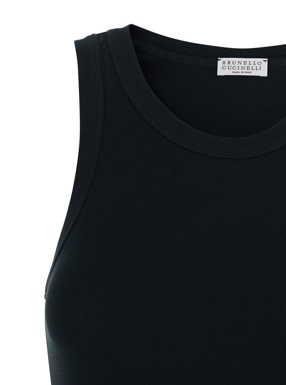 Brunello Cucinelli Women Black Top With Round Neck And Ribbed Design In Cotton Woman