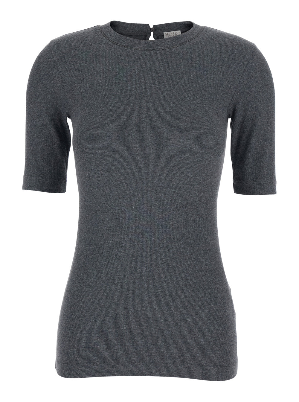 BRUNELLO CUCINELLI Brunello Cucinelli Women Grey T-Shirt With Round Neck And Three-Quarter Sleeve In Cotton Woman