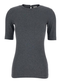 BRUNELLO CUCINELLI Brunello Cucinelli Women Grey T-Shirt With Round Neck And Three-Quarter Sleeve In Cotton Woman