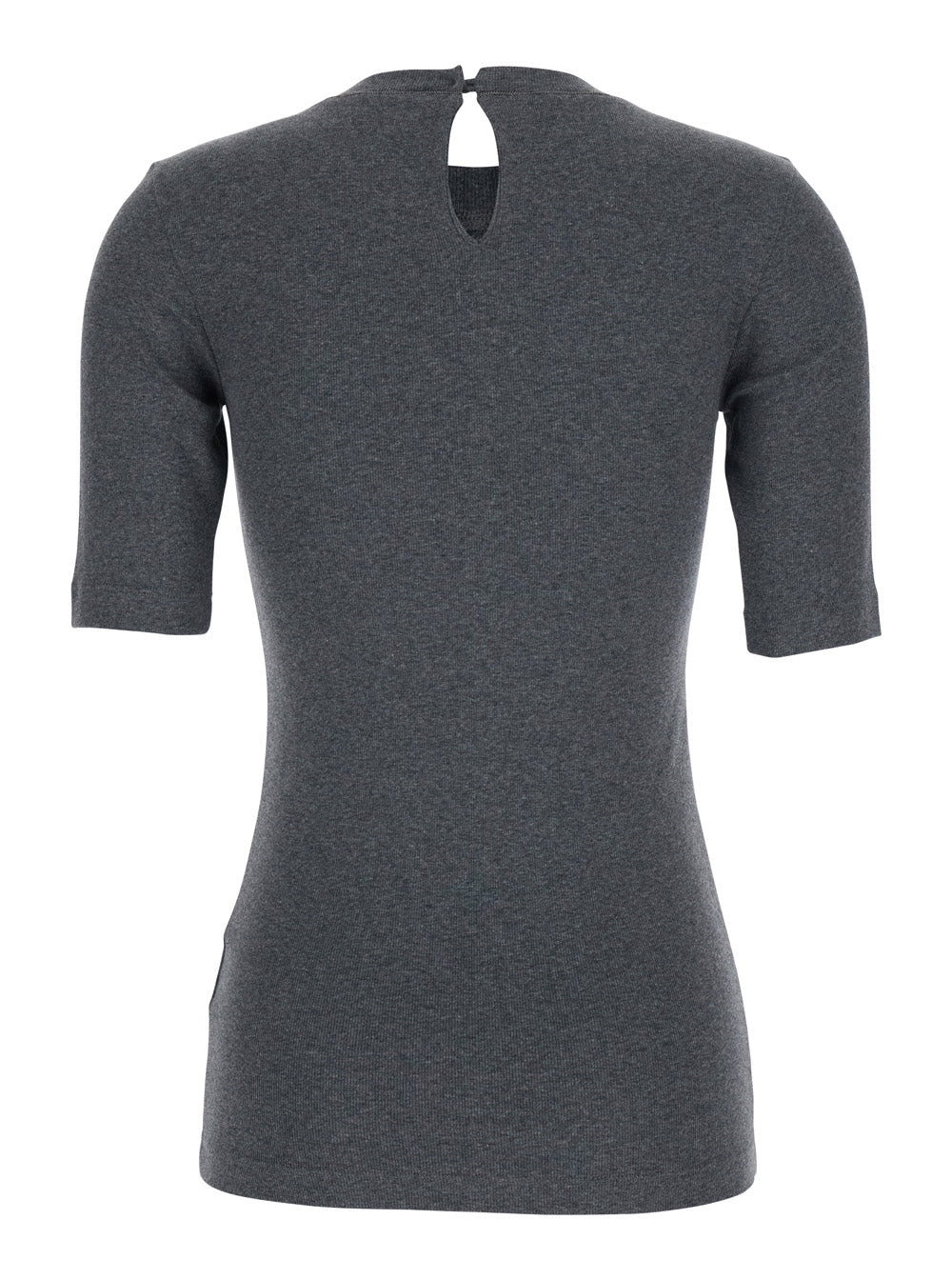 BRUNELLO CUCINELLI Brunello Cucinelli Women Grey T-Shirt With Round Neck And Three-Quarter Sleeve In Cotton Woman