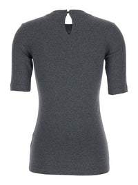 BRUNELLO CUCINELLI Brunello Cucinelli Women Grey T-Shirt With Round Neck And Three-Quarter Sleeve In Cotton Woman
